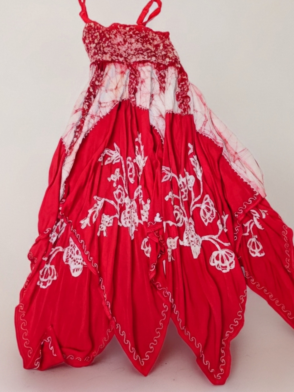 Sakkas Red and White Floral Tie-Dye Maxi Skirt